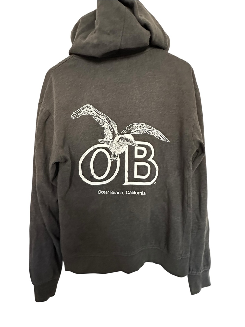 Ocean Beach California Gray Zip Up Hoodie Sweatshirt Seagull Graphic Medium